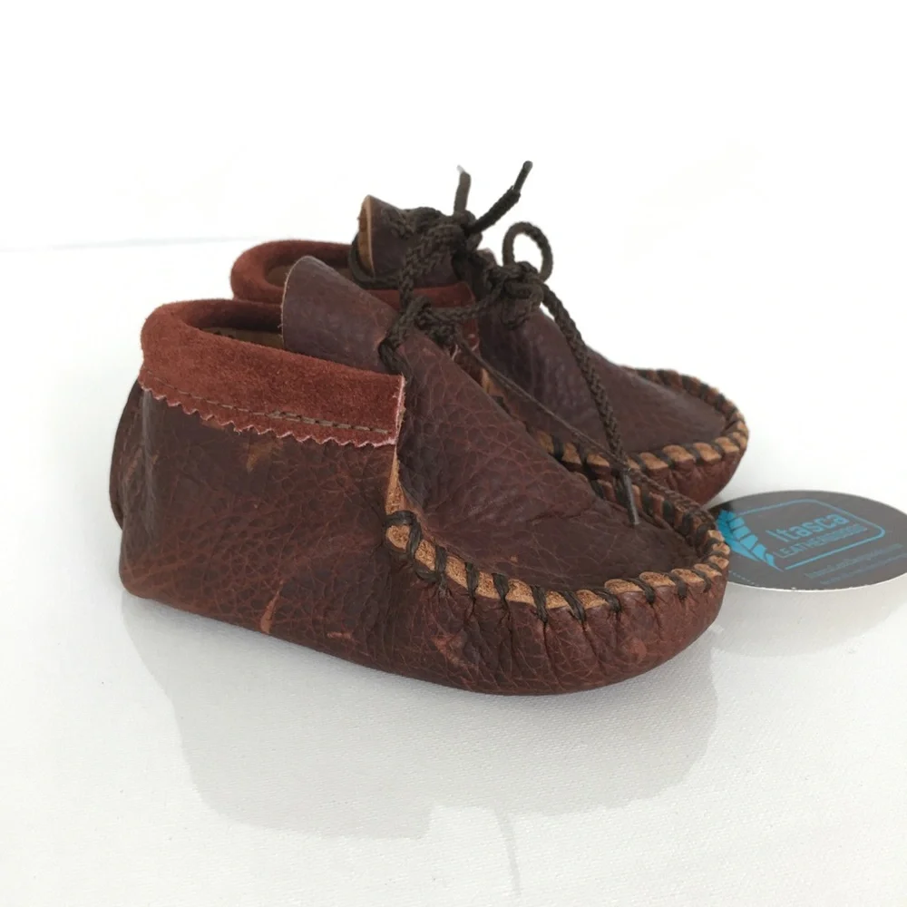 Itasca Leathergood Brown Leather Baby Moccasins NEW Infant Bootie Shoes Size XL
